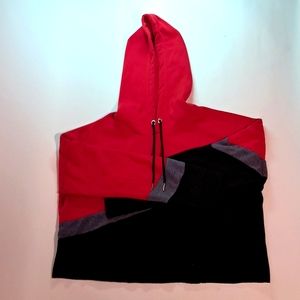 Red, grey, and black asymmetrical design, cropped hoodie